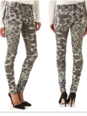 Alice & Olivia Green Print Snake Abstract Low Rise Skinny Jeans Y2K
